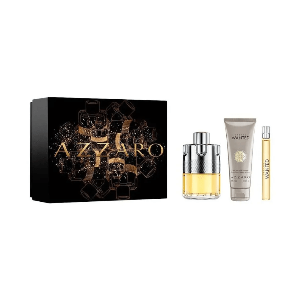 AZZARRO WANTED COFFRET (EDT 100ML + SHAMPOO 75ML + TRAVEL SIZE 10ML)